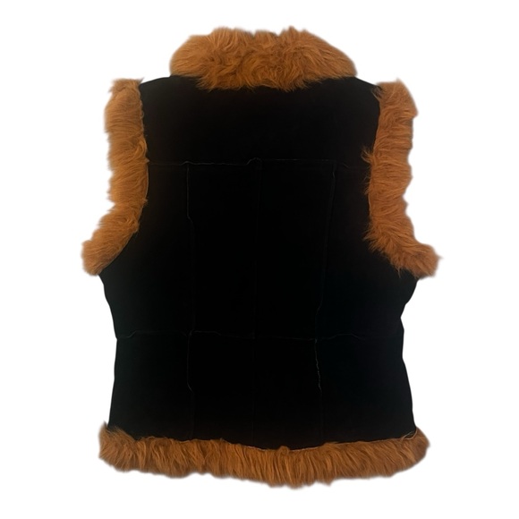 Vintage Black Leather Suede Vest Fur Trim Large - Picture 4 of 9